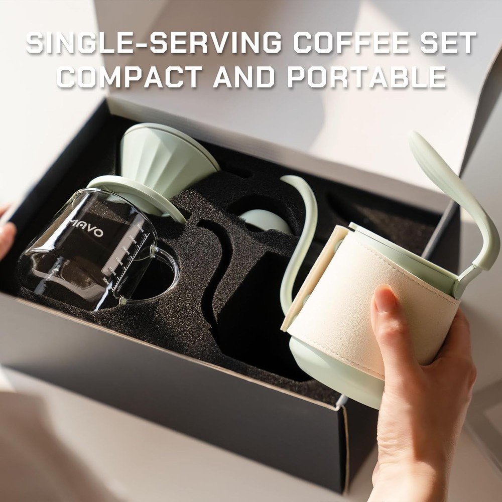 Pour Over Coffee Maker Set Kettle Dripper Server Steel Filter Green
