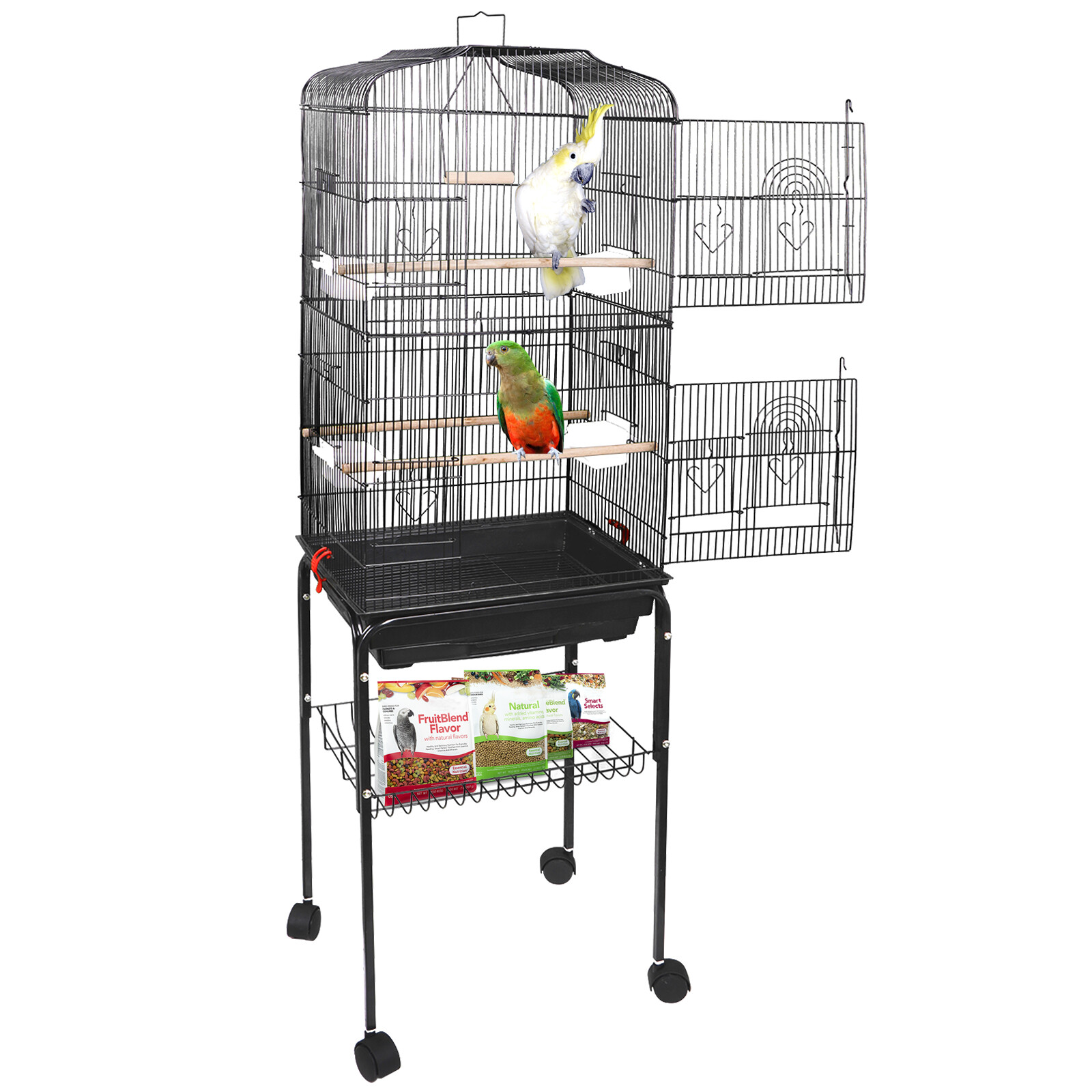 59'' Bird Cage with Rolling Stand Cockatiel Parakeet Finch Parrot Birdcage Black