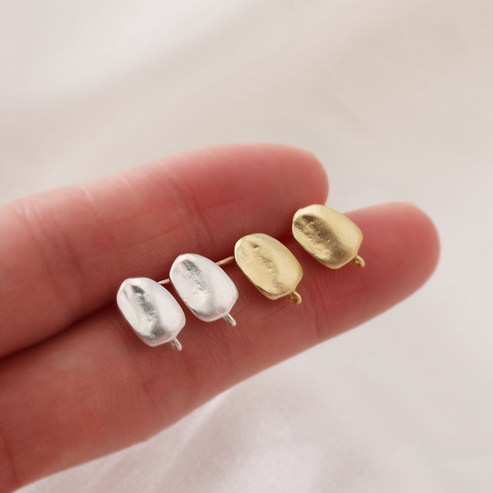 6pcs Gold/Silver Oval Bean Earring Post,Geometry Irregular Hammered Stud Earring