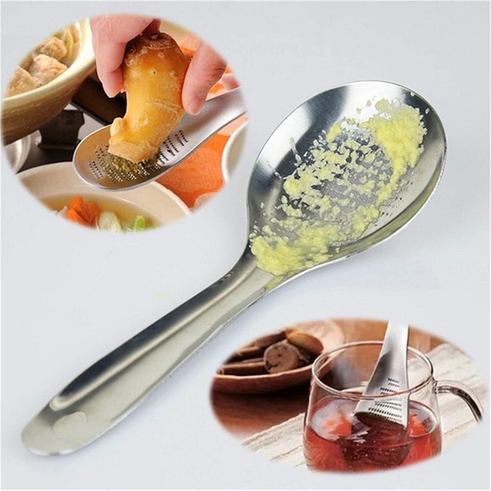 Silver Stainless Steel Kitchen Practical Spoon Shape Fruit Mixer Ginger Grater W