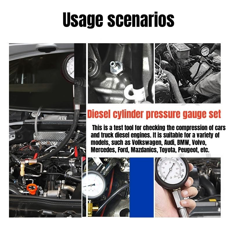Diesel Engine Cylinder Compression Tester Pressure Test Tool Kit Direct Indirect