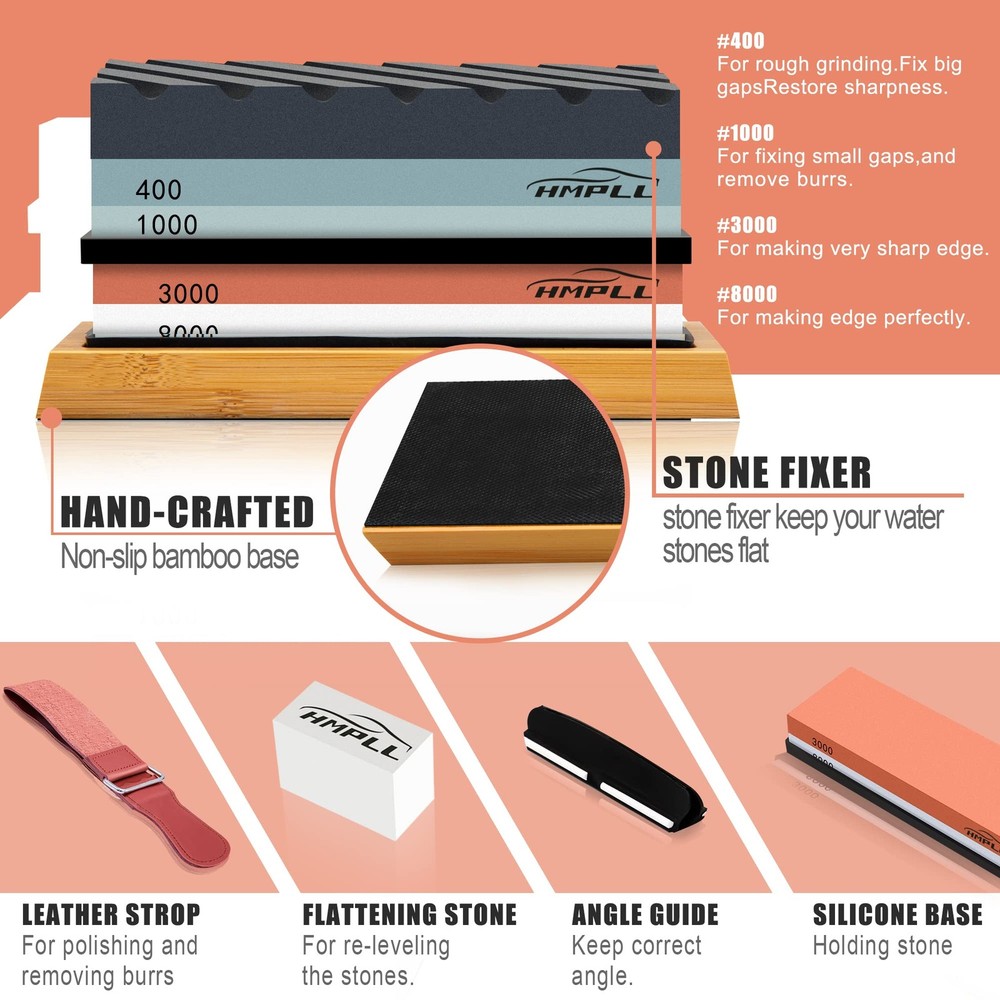 Knife Sharpening Stone Set, Professional Whetstone 4 Side Grit 400/1000 3000/...
