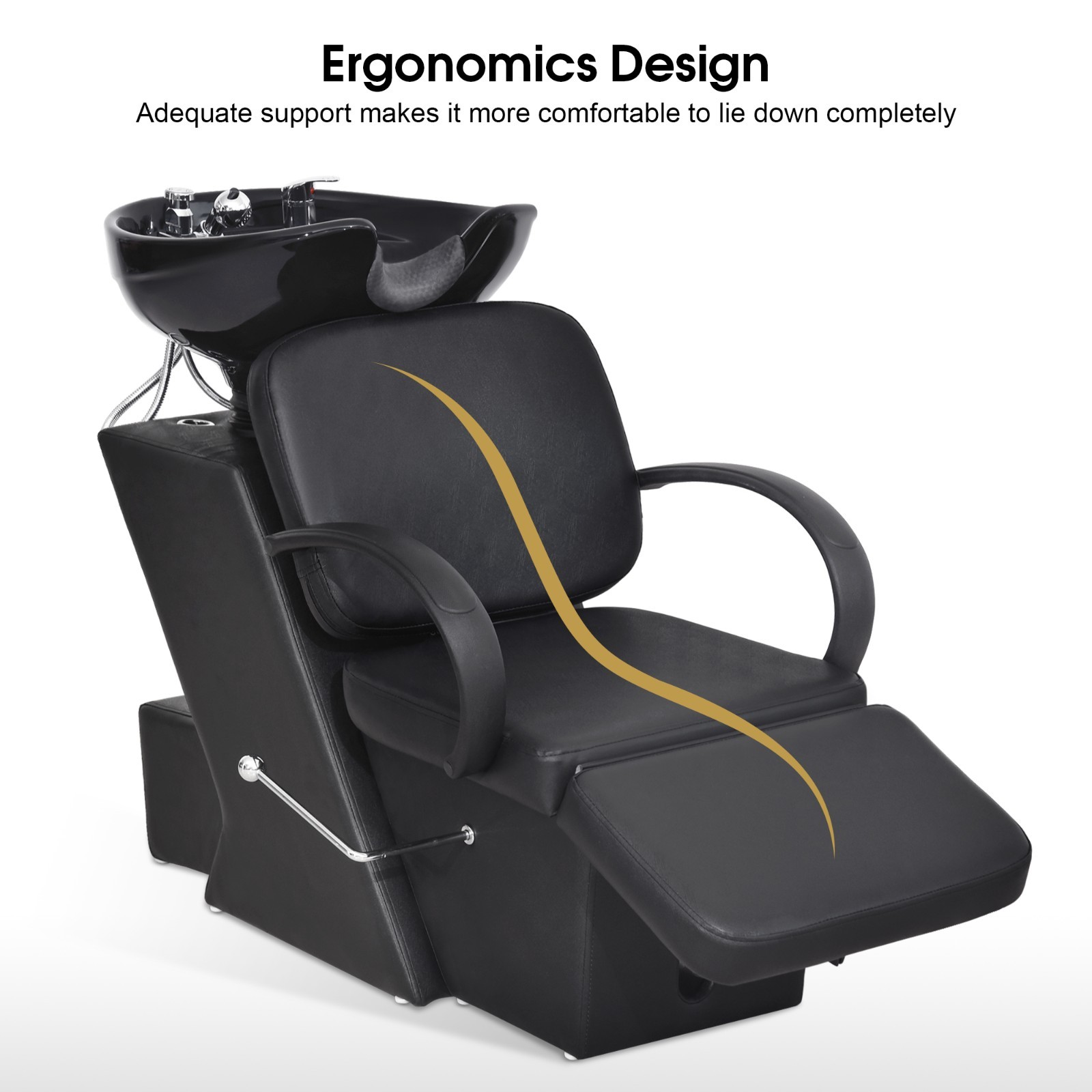 BarberPub Backwash Shampoo Station Chair, Adjustable Ceramic Bowl Barber 9051