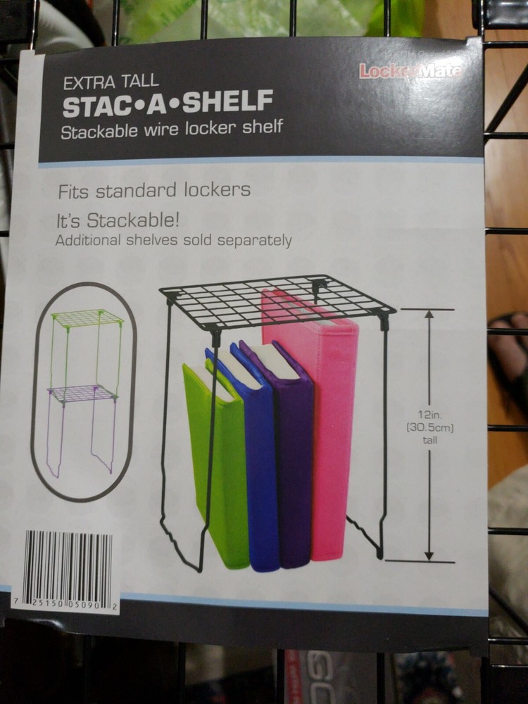 LockerMate Stac-A-Shelf Tall 12 Inch Wire Stackable Locker Shelf, Black