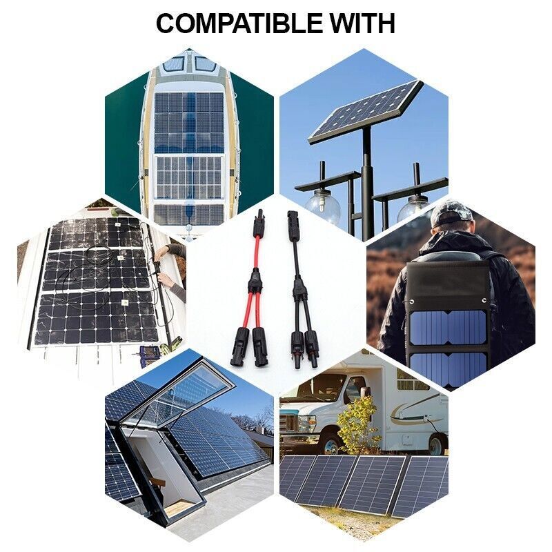 2pcs Y Branch Solar Panel Connector Cable 30A 1 to2 Parallel Adapter Waterproof