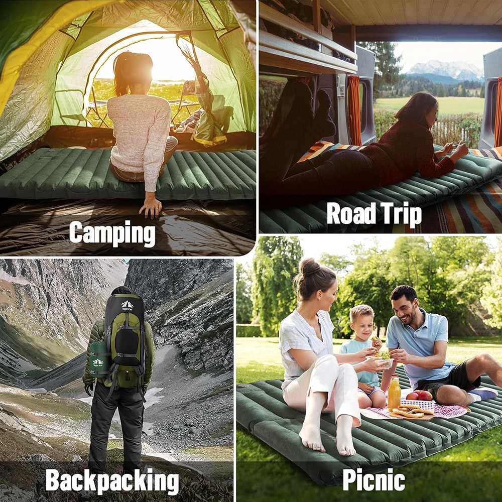 Camping Sleeping Pad 5" in Extra Thickness Inflatable Sleeping Mat Green