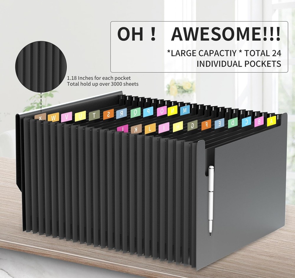 24 Pockets Expanding File Folder,Accordion File Organizer,Document Organizer ...