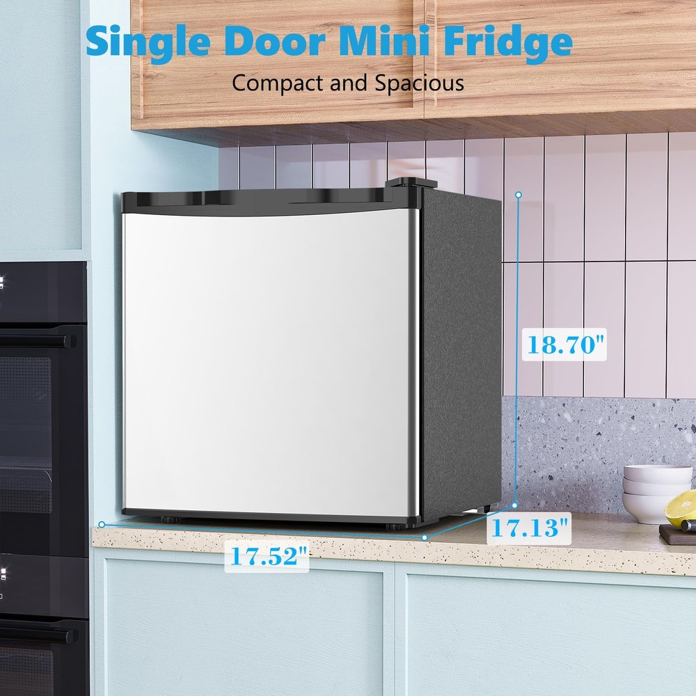 Electactic 1.7 Cu.ft Mini Fridge with Freezer, Compact , Single Reversible Door