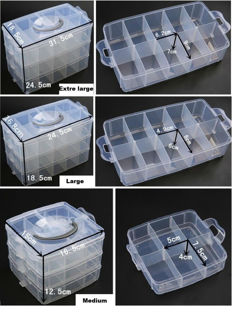 DJUNXYAN 3-Tier 18 Sections Transparent Stackable Adjustable Compartment Slot...