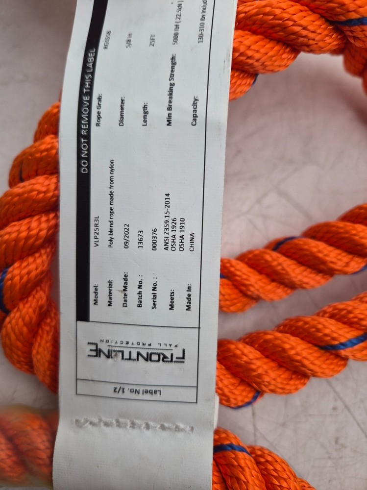 Frontline Premium Vertical Lifeline with Openable Rope Grab & Shock Pack