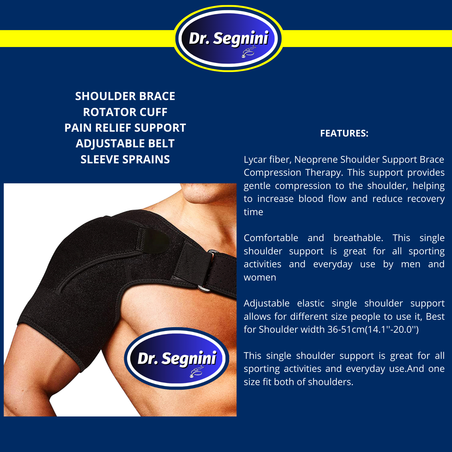 SHOULDER BRACE ROTATOR CUFF PAIN RELIEF SUPPORT ADJUSTABLE BELT SLEEVE SPRAINS✅⭐