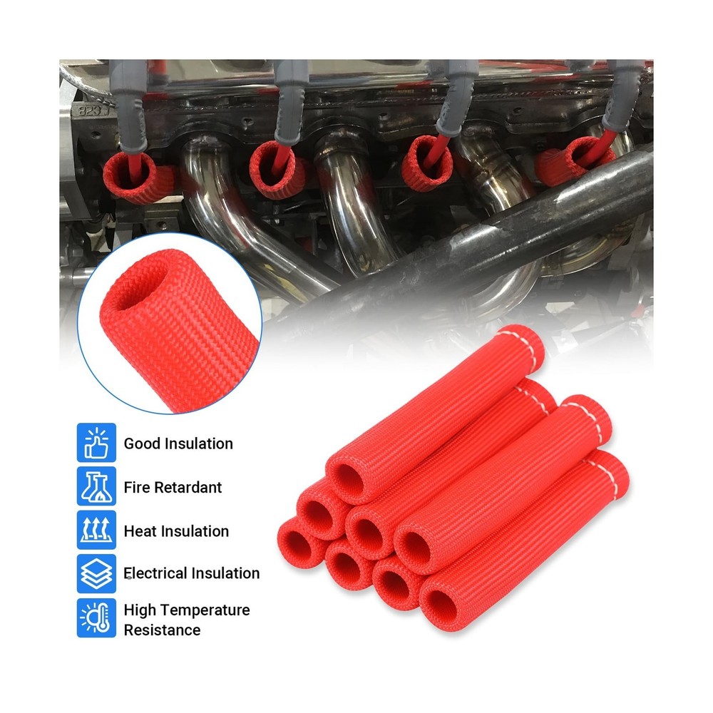 8 PCS Spark Plug Boot Protector 2500° Spark Plug Heat Sleeve Wire Covers Wr