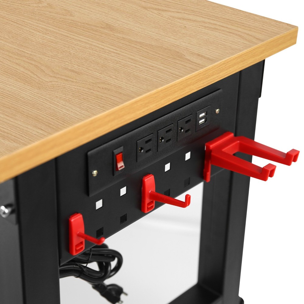 48"Rolling Adjustable Heavy Duty Workbench with Rubber Wood Top Working