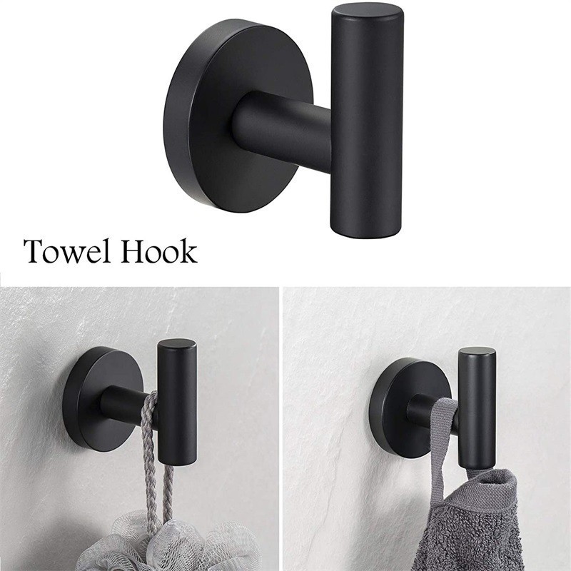 6 Pcs Black Bathroom Hardware Set Stainless Steel Towel Bar Towel Racks Hooks