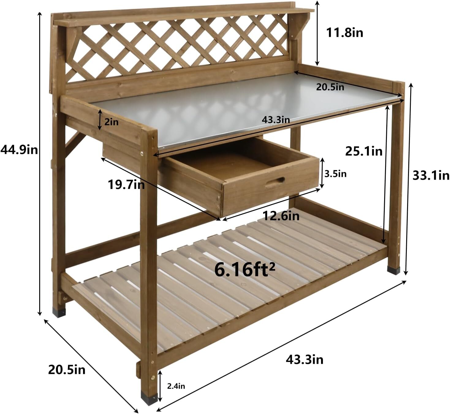 PetsCosset Outdoor Potting Bench Table Wooden Lattice Back Work Station