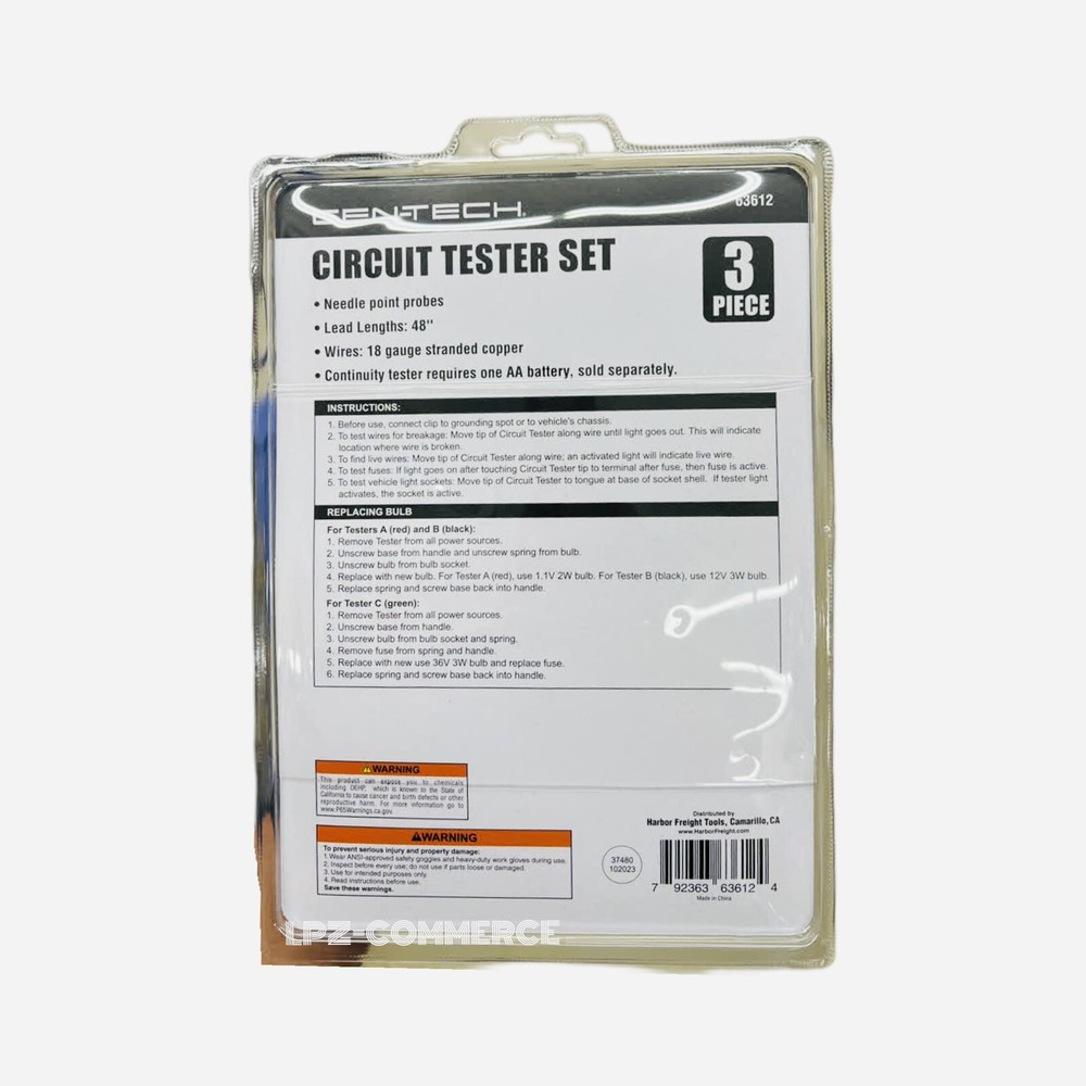 Cen-Tech 3pc Circuit Tester Set: Continuity, 6/12V & 18/24/36V Testers