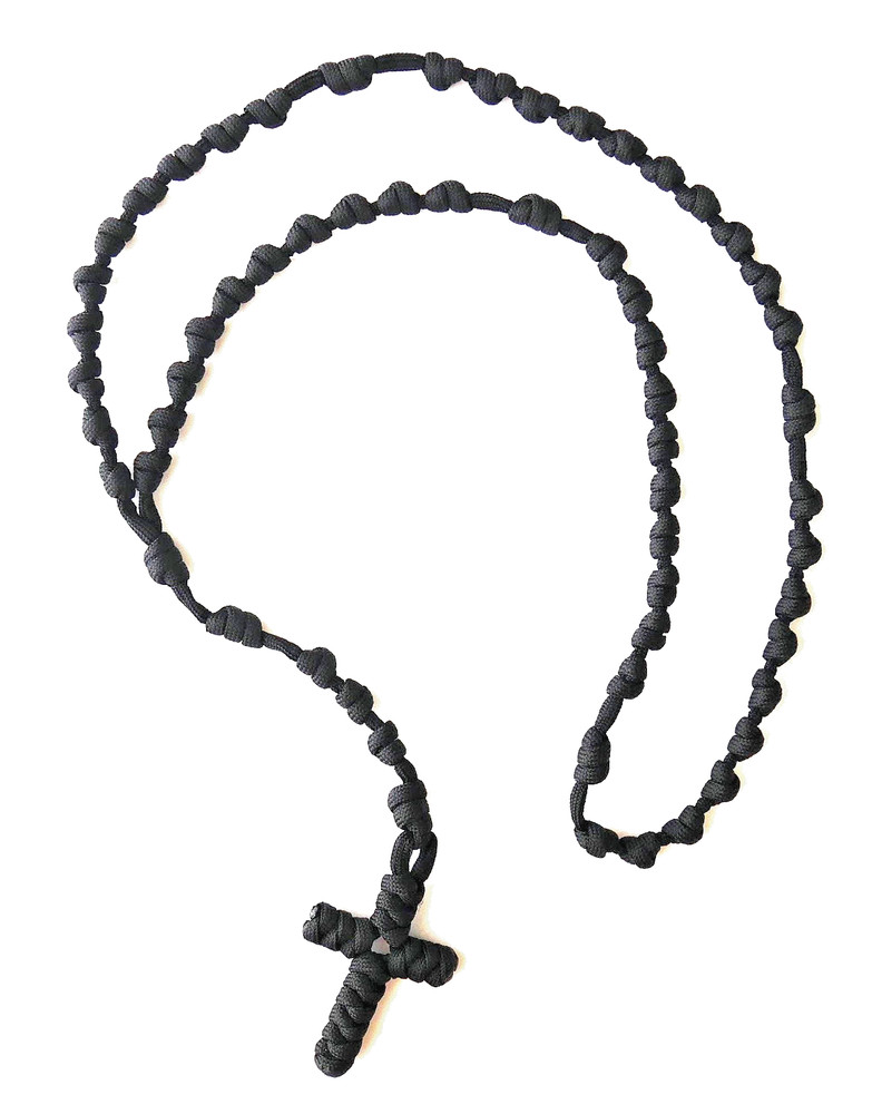 Big Black Corded Rosary 22" Long with 2-1/2" Big Cord Cross