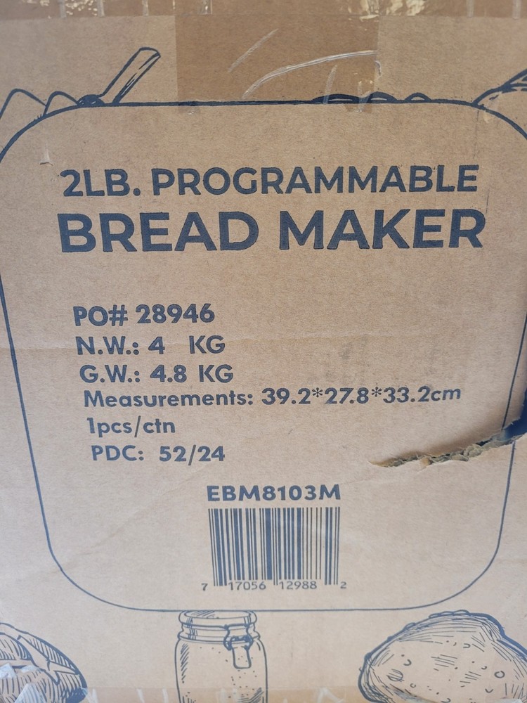 Elite Gourmet 2lb Programmable Bread Maker 3 Loaf Sizes 19 Menu Functions