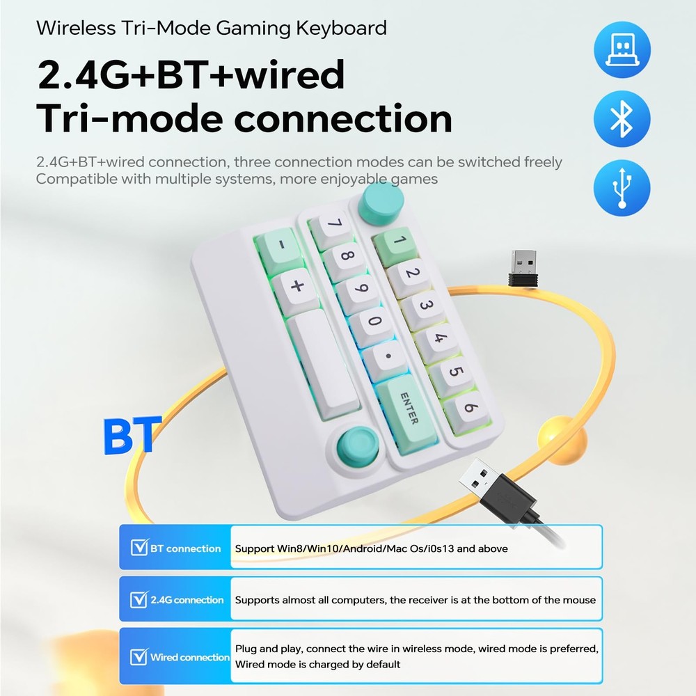 W909 Wireless RGB Mechanical Numeric Keypad, Hot-Swappable, Macro-Programmabl...