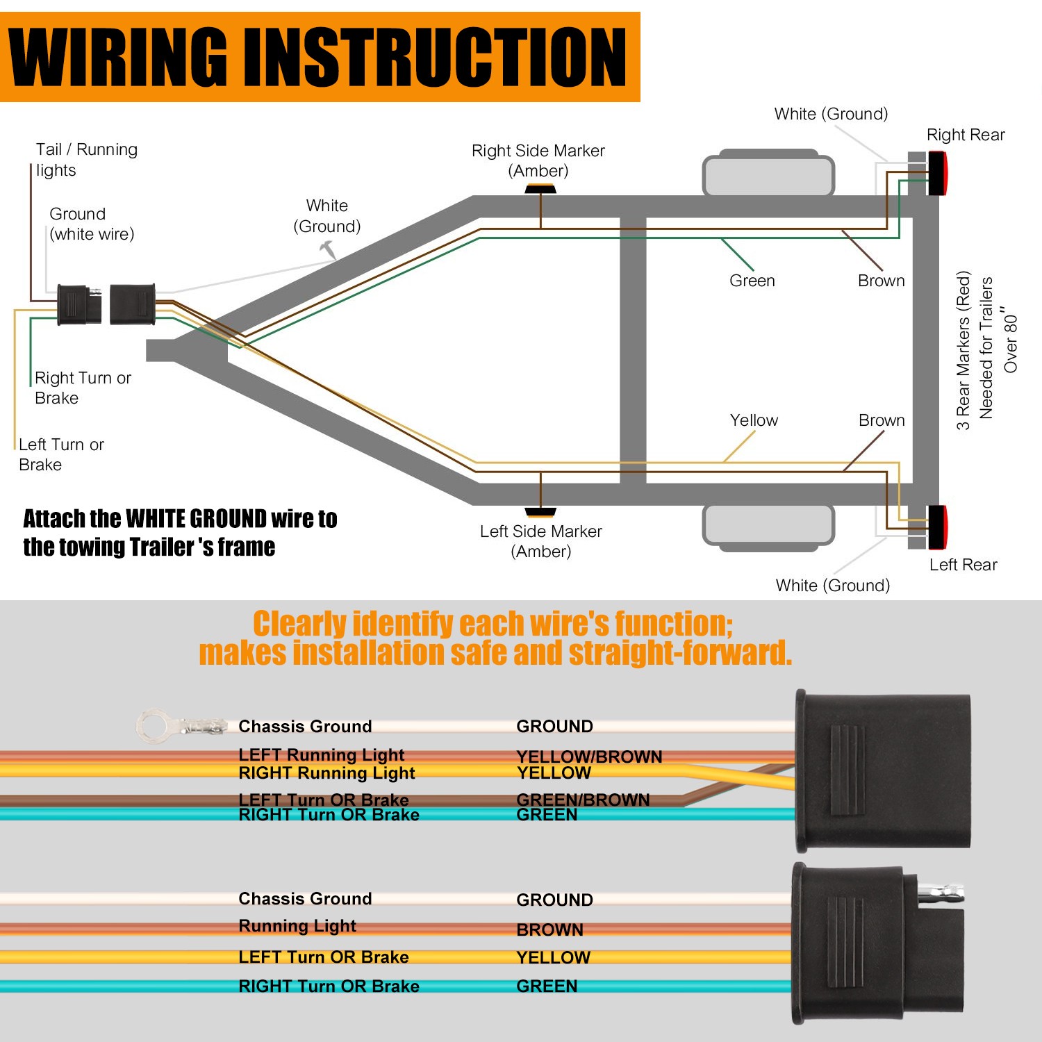 25' 4 Pin Flat Trailer Wiring Harness Kit Wishbone Style for Trailer Tail Lights
