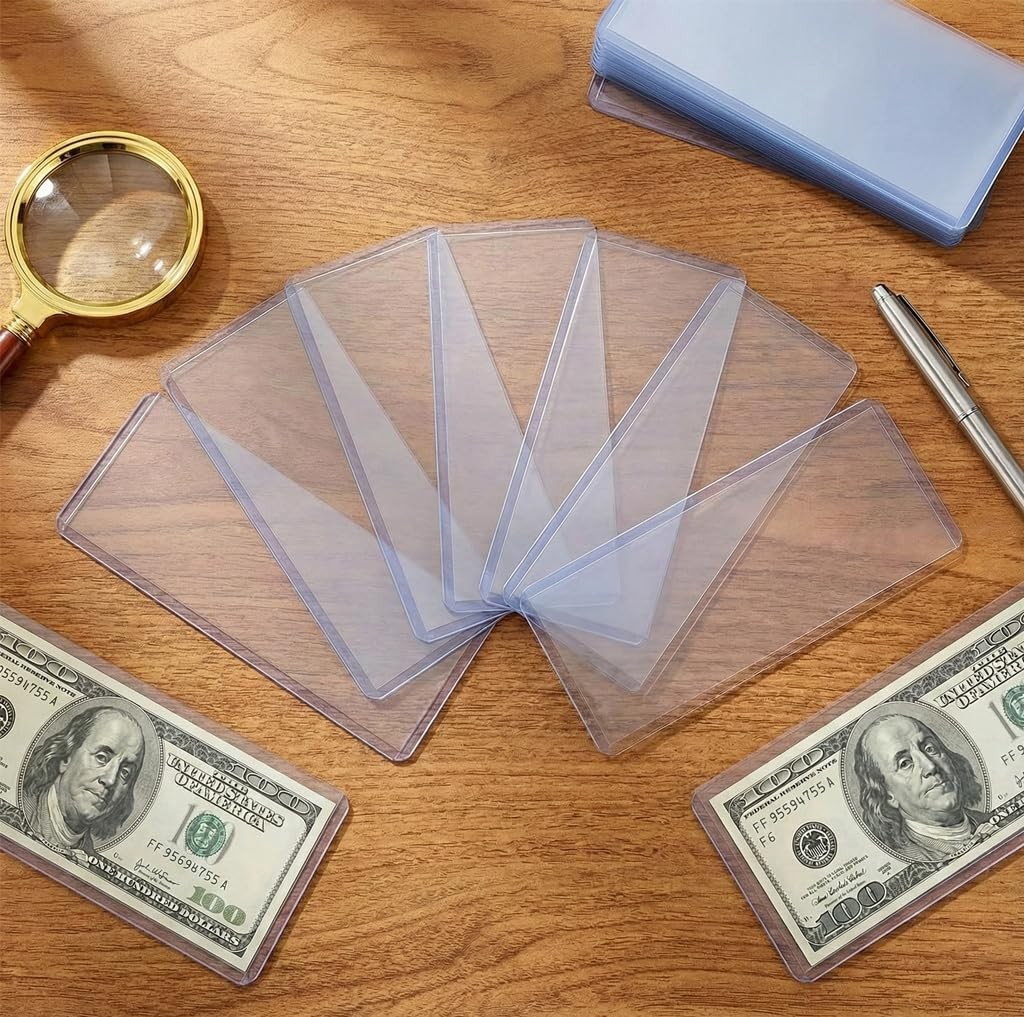16 Pack Dollar Bill Sleeves, 6.8" x 2.9" Banknotes Top-Insert Holders, Hard...