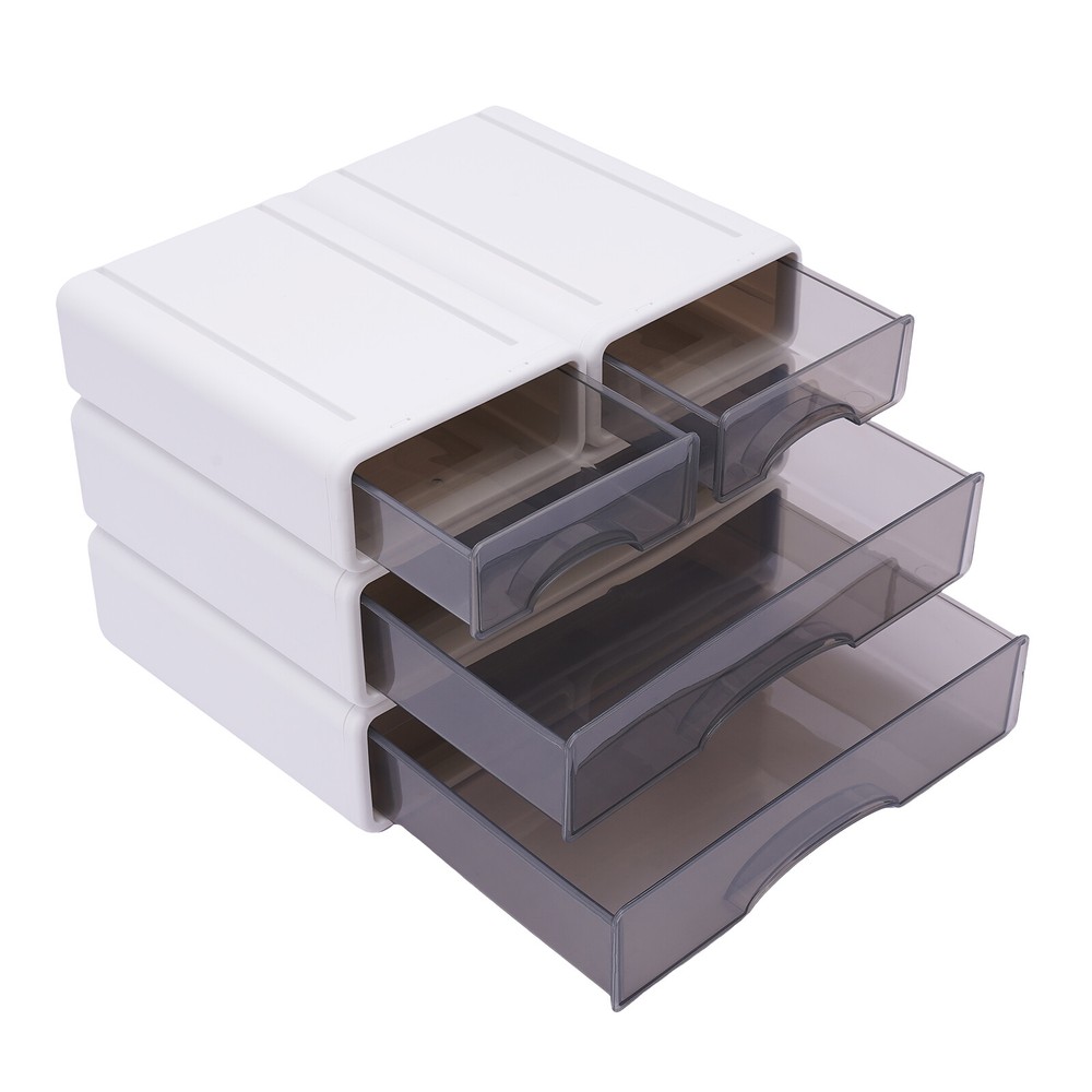 Office Storage Box with 4 Drawers Plastic Stackable Storage Drawers Organizer
