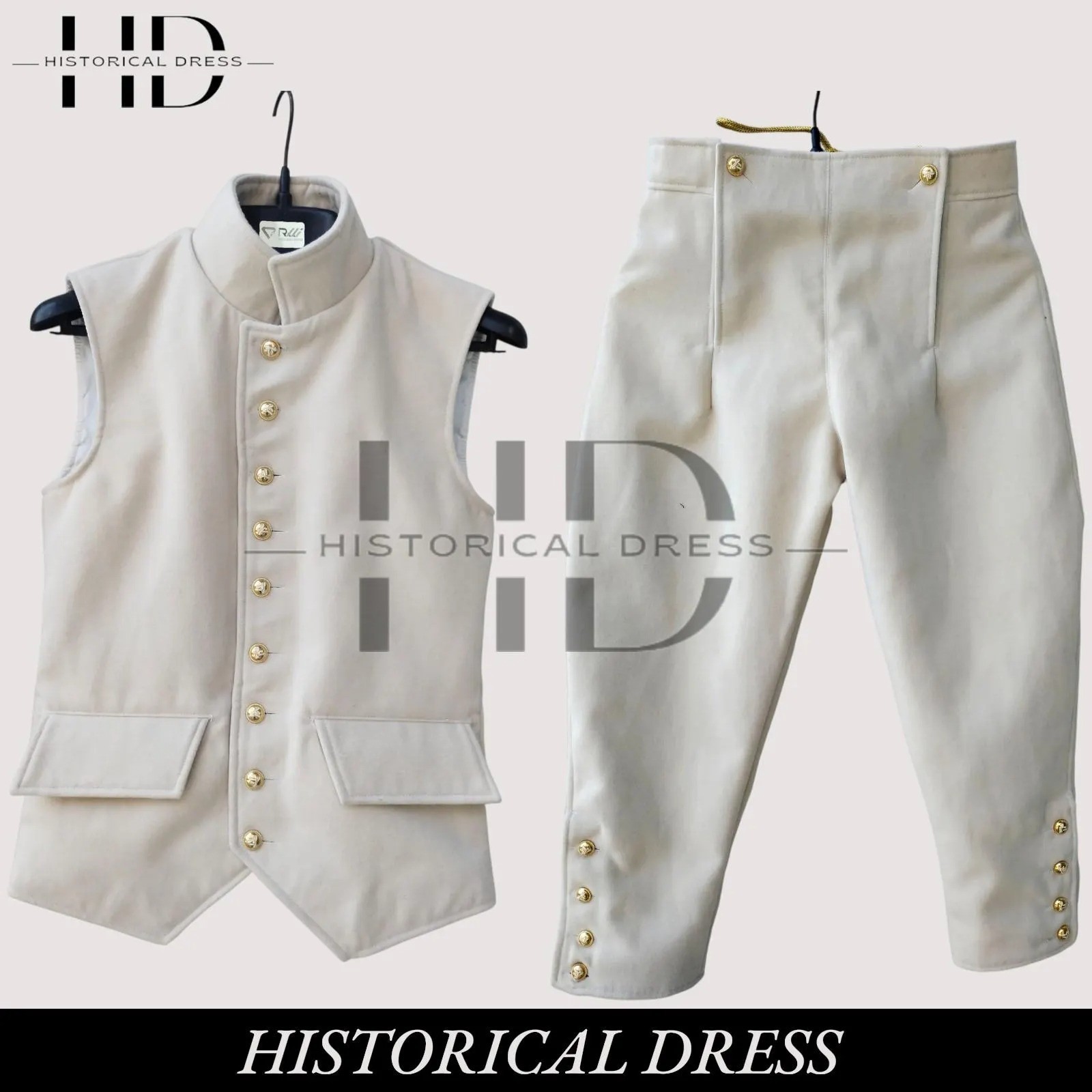 18th Century Off White Waistcoat and breaches British Revolutionary War uniform