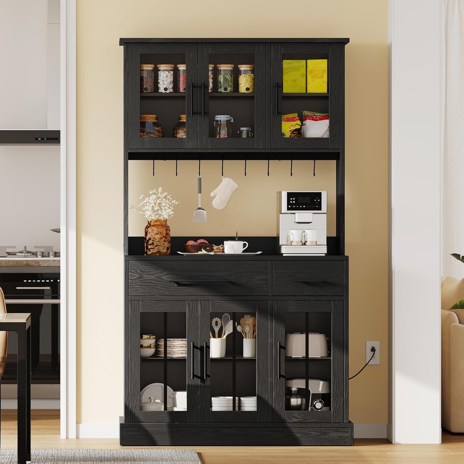 71'' Kitchen Pantry Storage Cabinet with Microwave Stand, Tall Freestanding ....