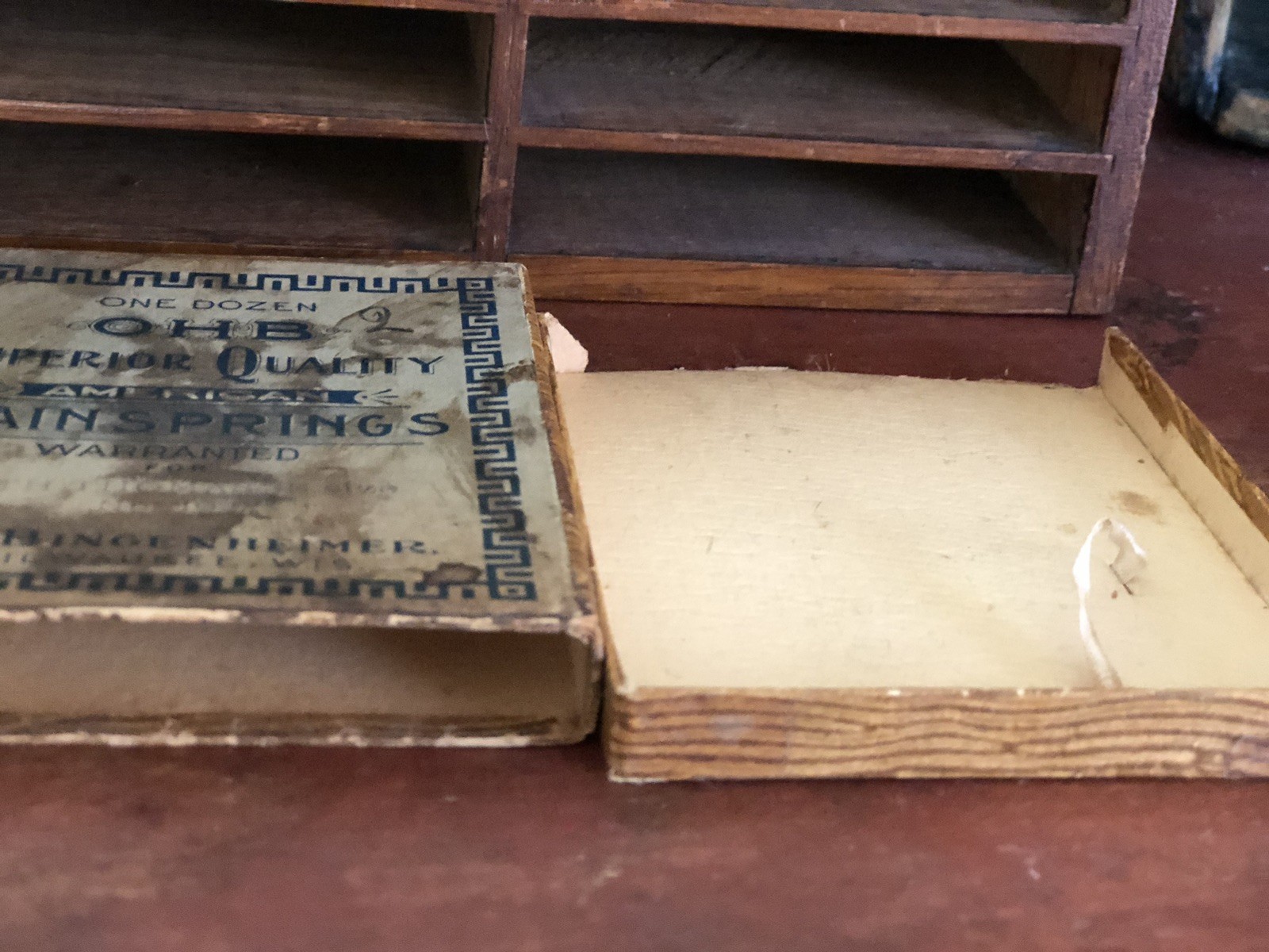 Antique Primitive Watch Makers Cabinet Mainsprings Drawers