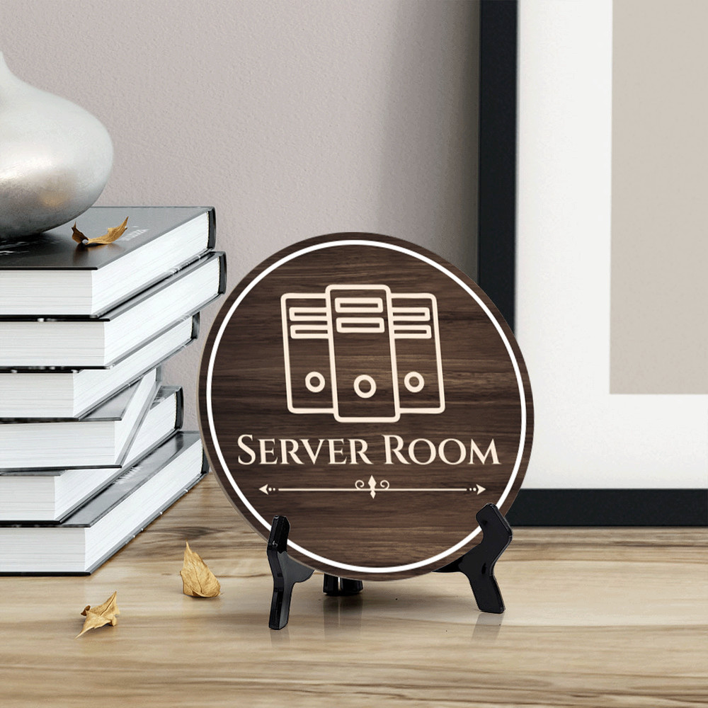 Server Room Circle Table Sign with Acrylic Stand (5x5")