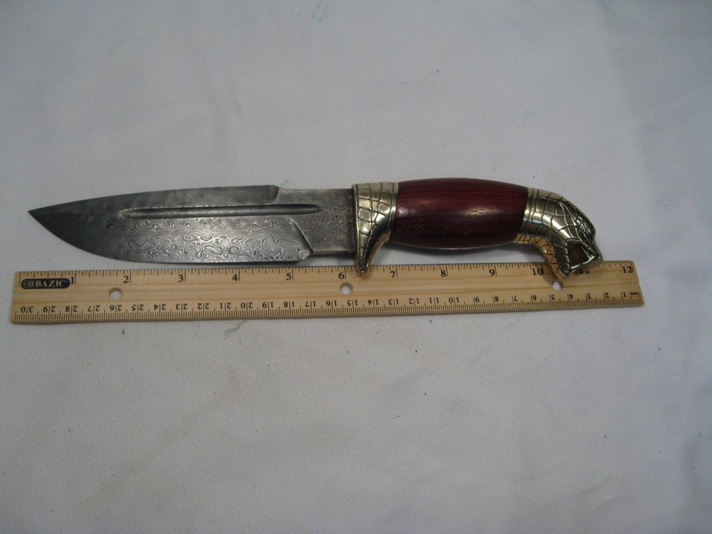 HEAVY Damascus Knife w/ Scabbard (Not Sharpened). #49