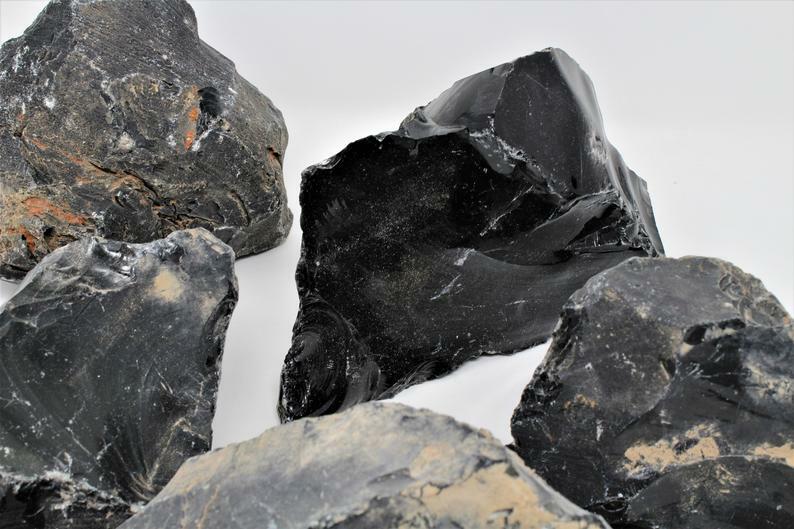 Black Obsidian Stone Rough Raw Chunk, High Grade A Quality - Healing Crystals