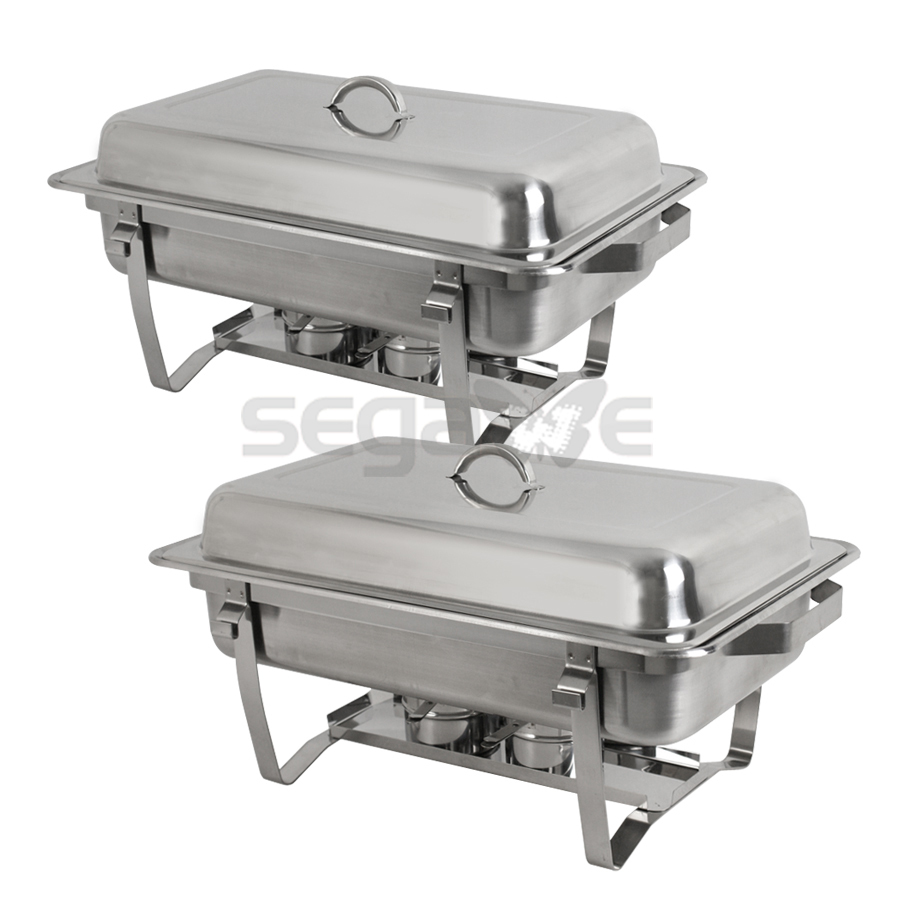 New 2 Pack of Stainless Steel Rectangular Chafing Dish Full Size 8 Quart