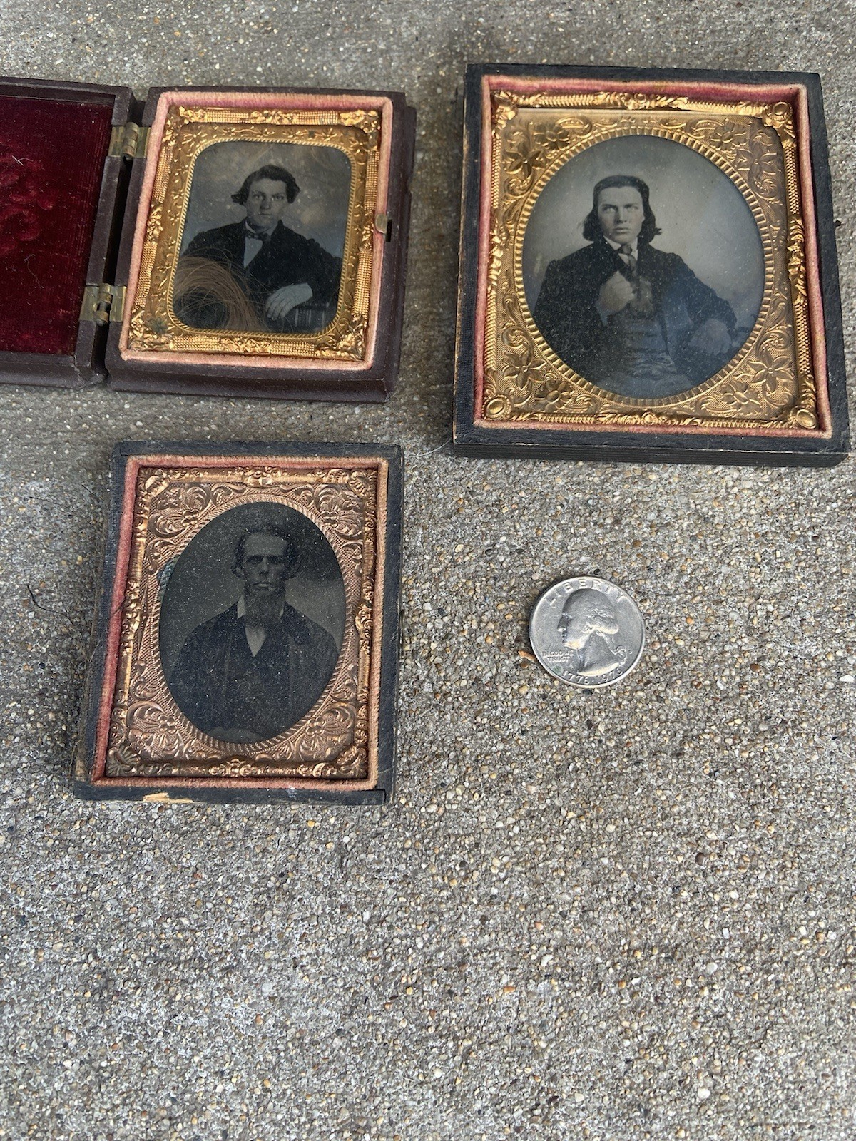 Victorian Mourning Tin Type Photo With Lock of Hair Plus 2 Others - All Men… B5