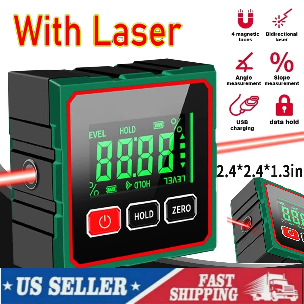 Digital Angle Finder with Electronic Laser - 4-side Strong Magnetic Angle Gauge.