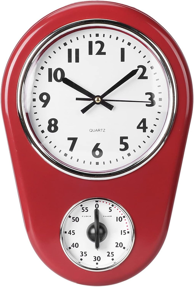 Retro Wall Clock, Vintage Kitchen Clocks, Hanging Clock Home Kitchen Timer Room