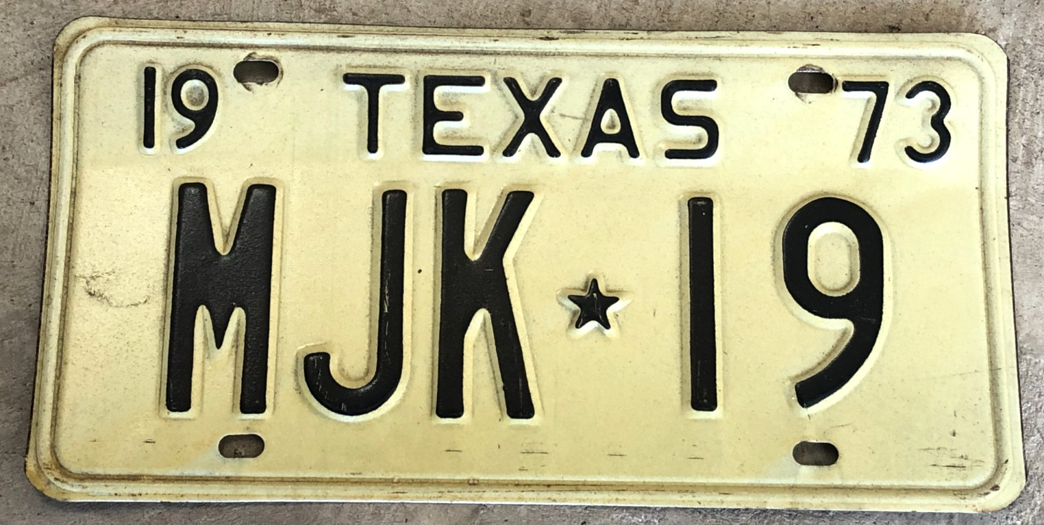 1973 Texas License Plate MJK-19 Vintage Automobile Memorabilia