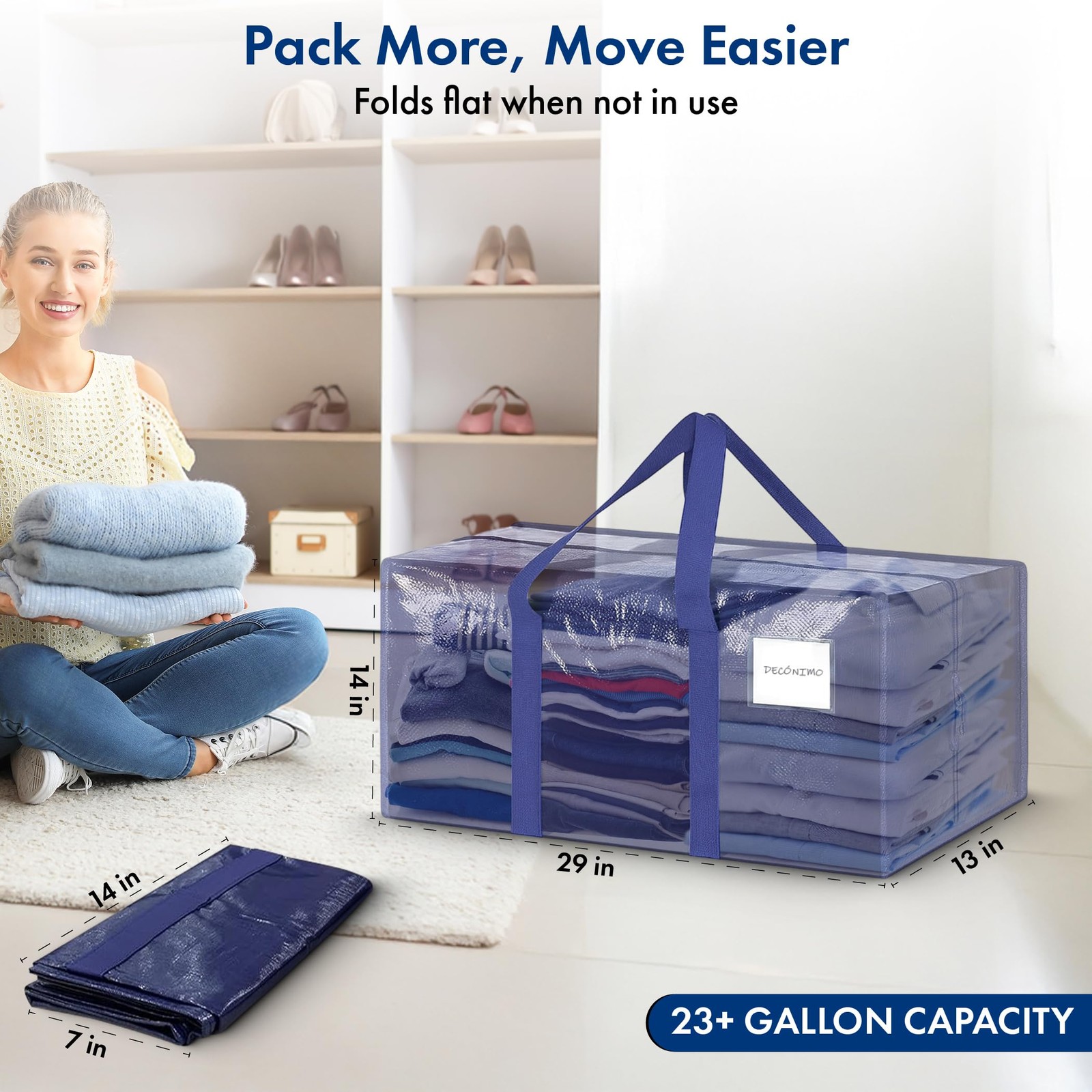 6 Pack Extra Heavy Duty Large Moving Bags with Strong Zipper & Comfortable Ha...