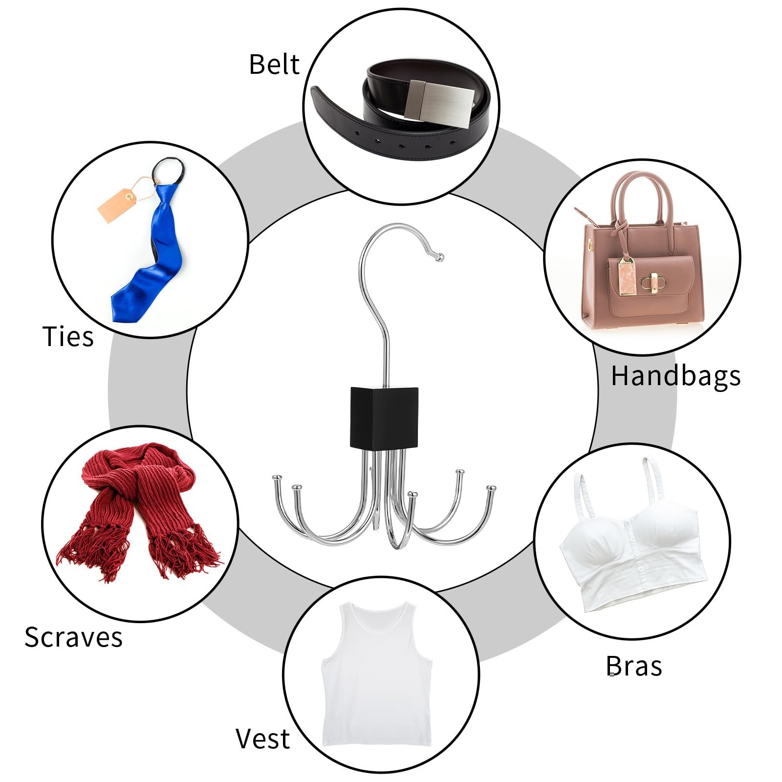 2 Pack Belt Hanger Organizer 360° Rotatable Bra Storage Rack for Ties Tank Tops