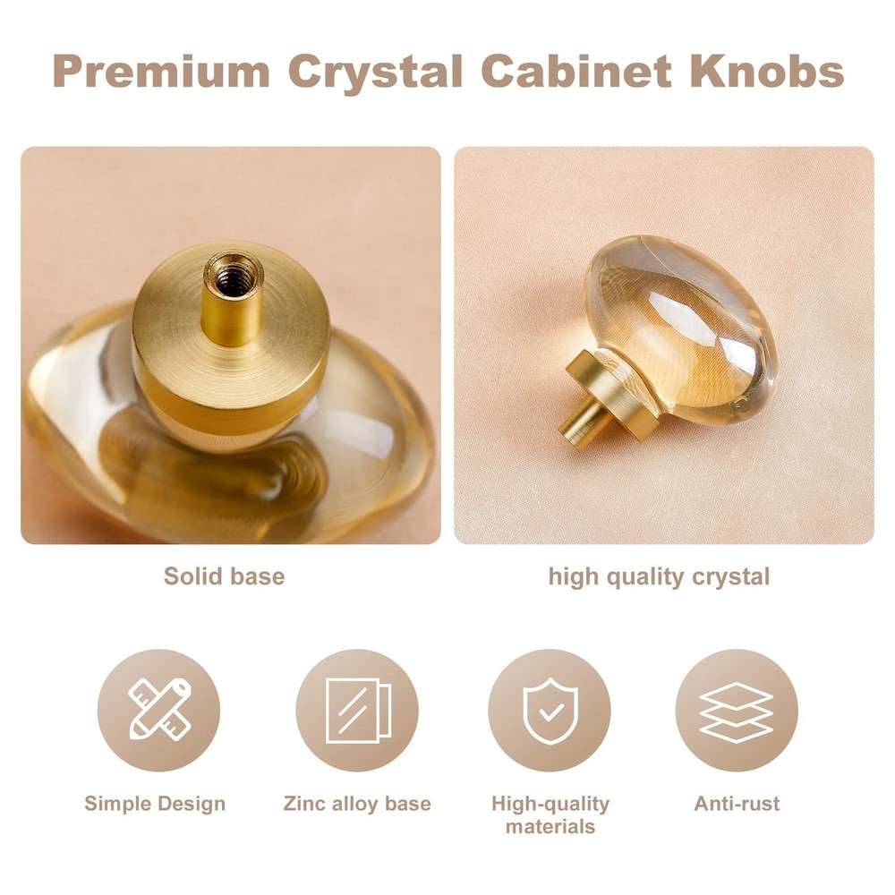8 Pack Champagne Crystal Cabinet Knobs, Gold Cabinet Glass Knobs for Dresser ...
