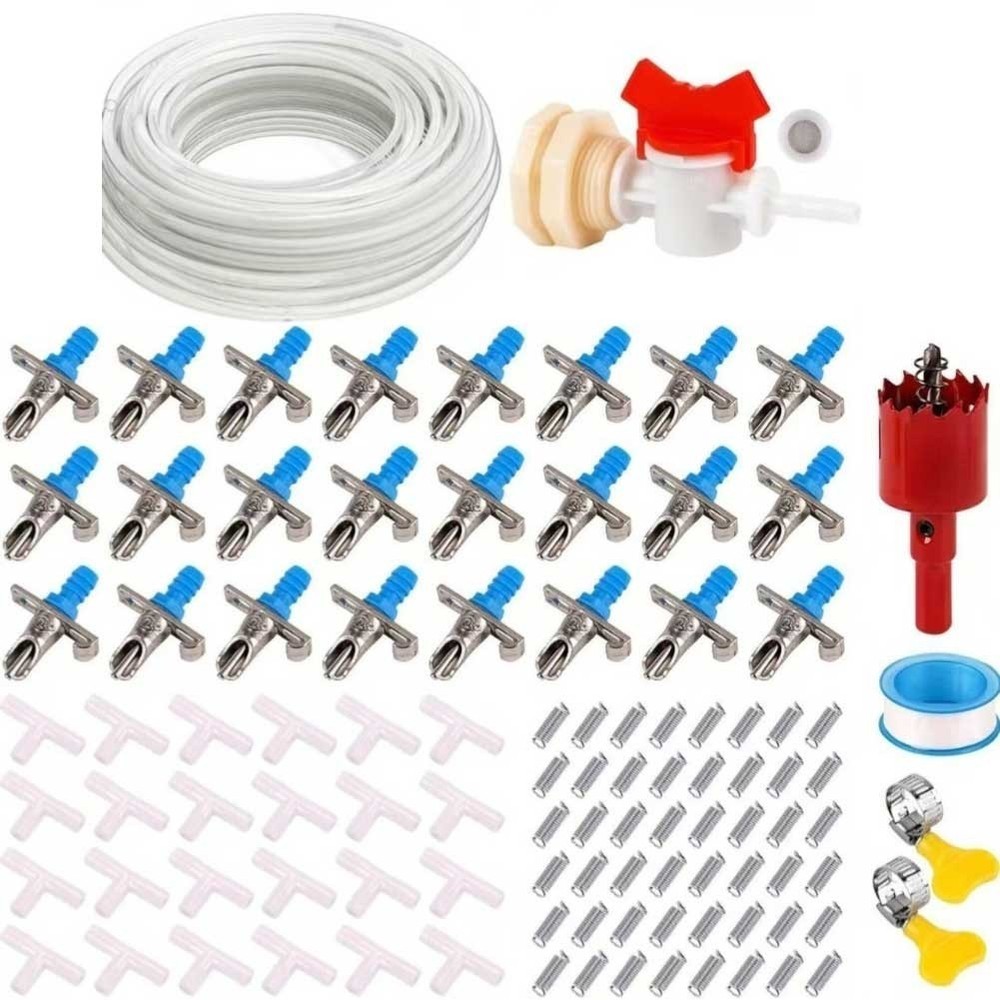 Rabbit Drinking System with Dual Spring Nozzle 10m Flexible Water Pipe