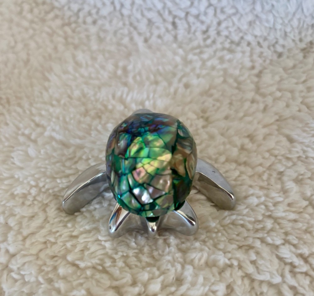 TURTLE FIGURINE MADE FROM ABALONE SHELL & STAINLESS 2”