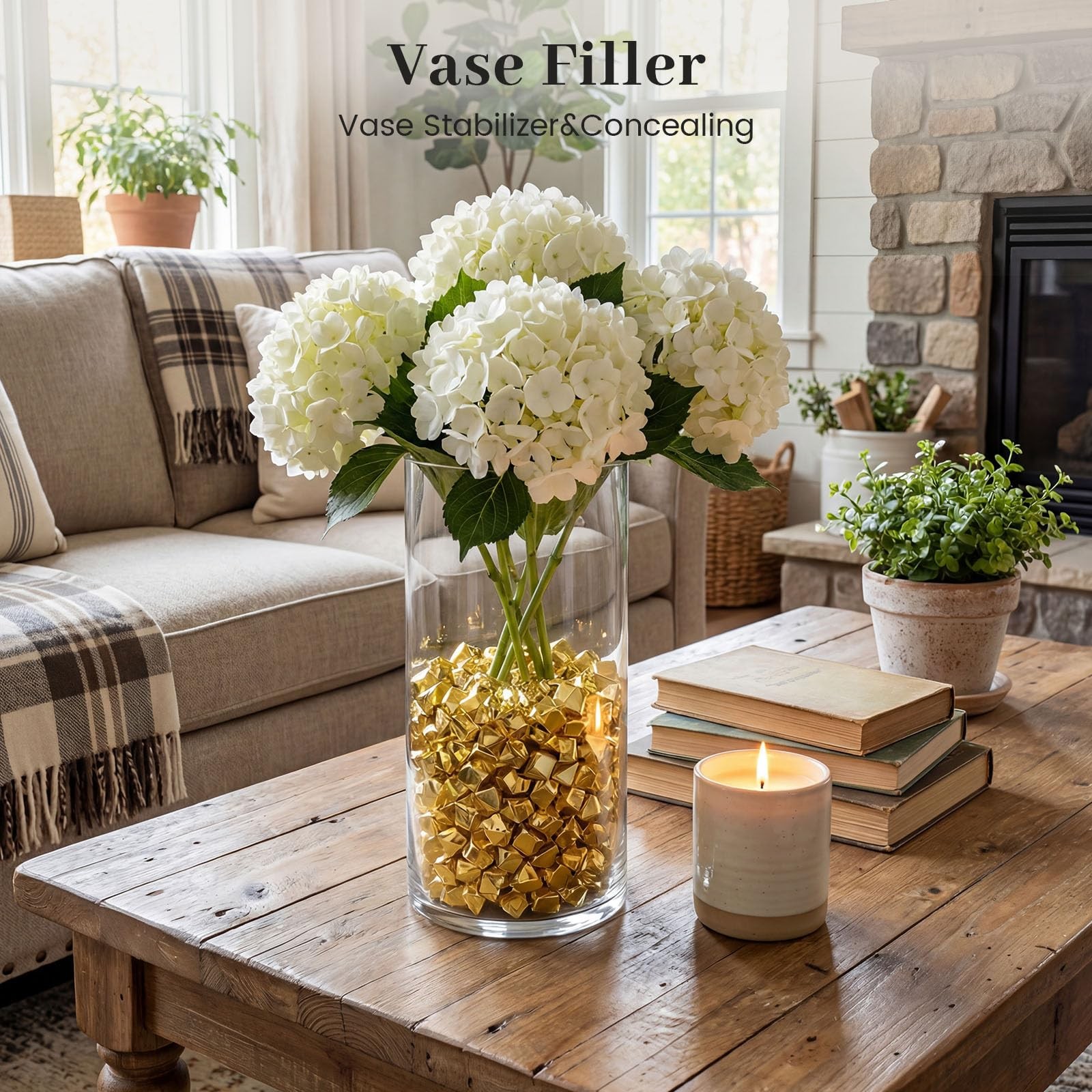 150PCS Fake Gold Ice Acrylic Ice Fake Plastic Gold Nuggets Rocks Gems Marble Va