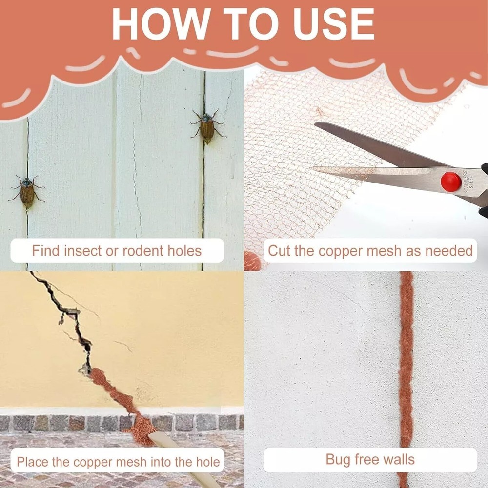 Copper Mesh Rodent Control, Rustproof Copper Mesh Roll with Scissors & Packing