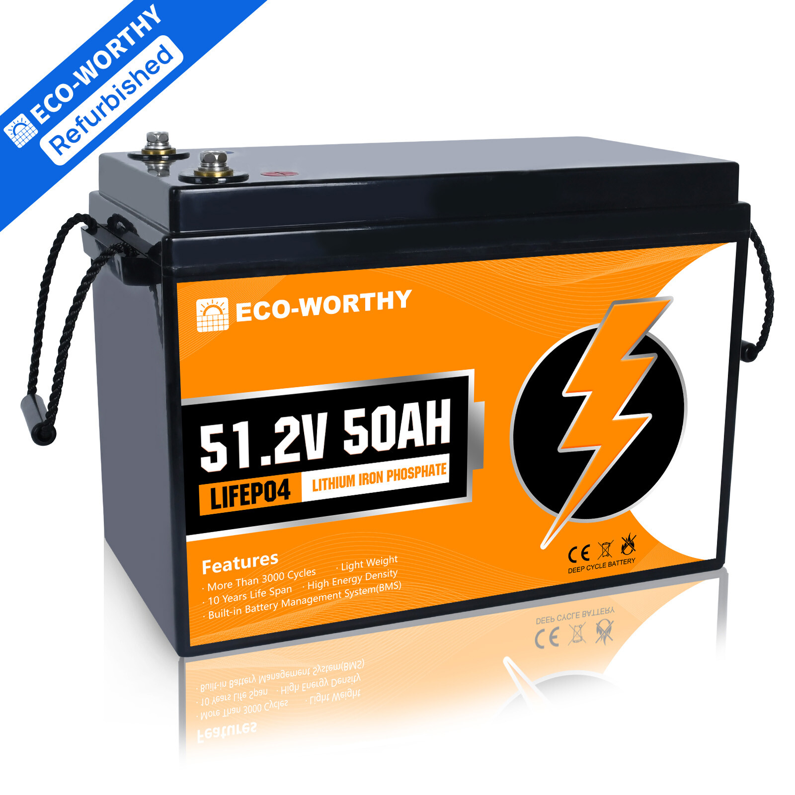ECO-WORTHY 48V 50Ah Golf Cart LiFePO4 Lithium Battery Certified Refurbished