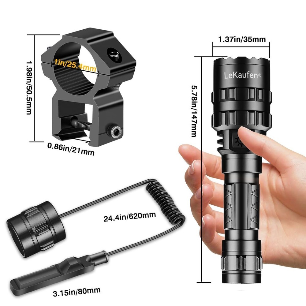 3000 Lumen Tactical Flashlight with Picatinny Rails Mount and Press... Fast Ship