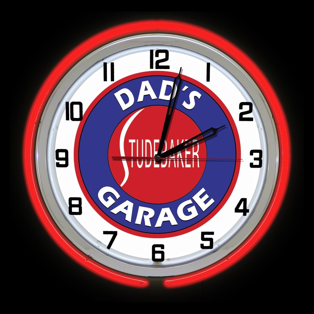 18" Dads STUDEBAKER Garage Sign Double Neon Clock