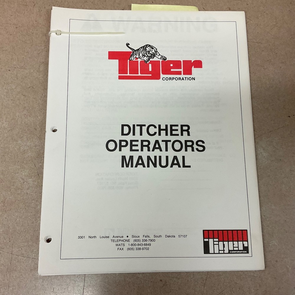 Tiger DITCHER MOWER OPERATION MAINTENANCE MANUAL GUIDE DITCH CUTTER OPERATOR