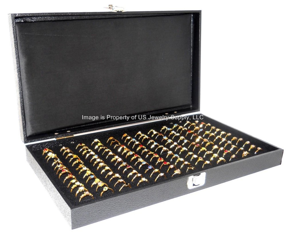 1 Wholesale Solid Top Lid Black 144 Ring Display Portable Storage Boxes Case