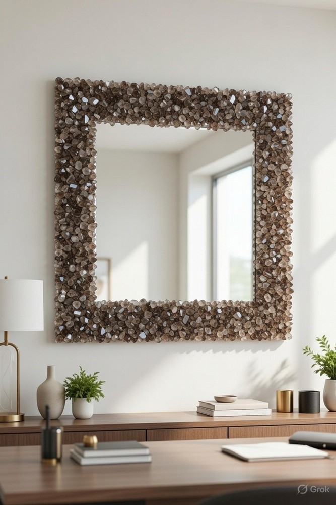 Smokey Quartz Crystal Mirror | Handmade Gemstone Wall Decor | Luxury Statement